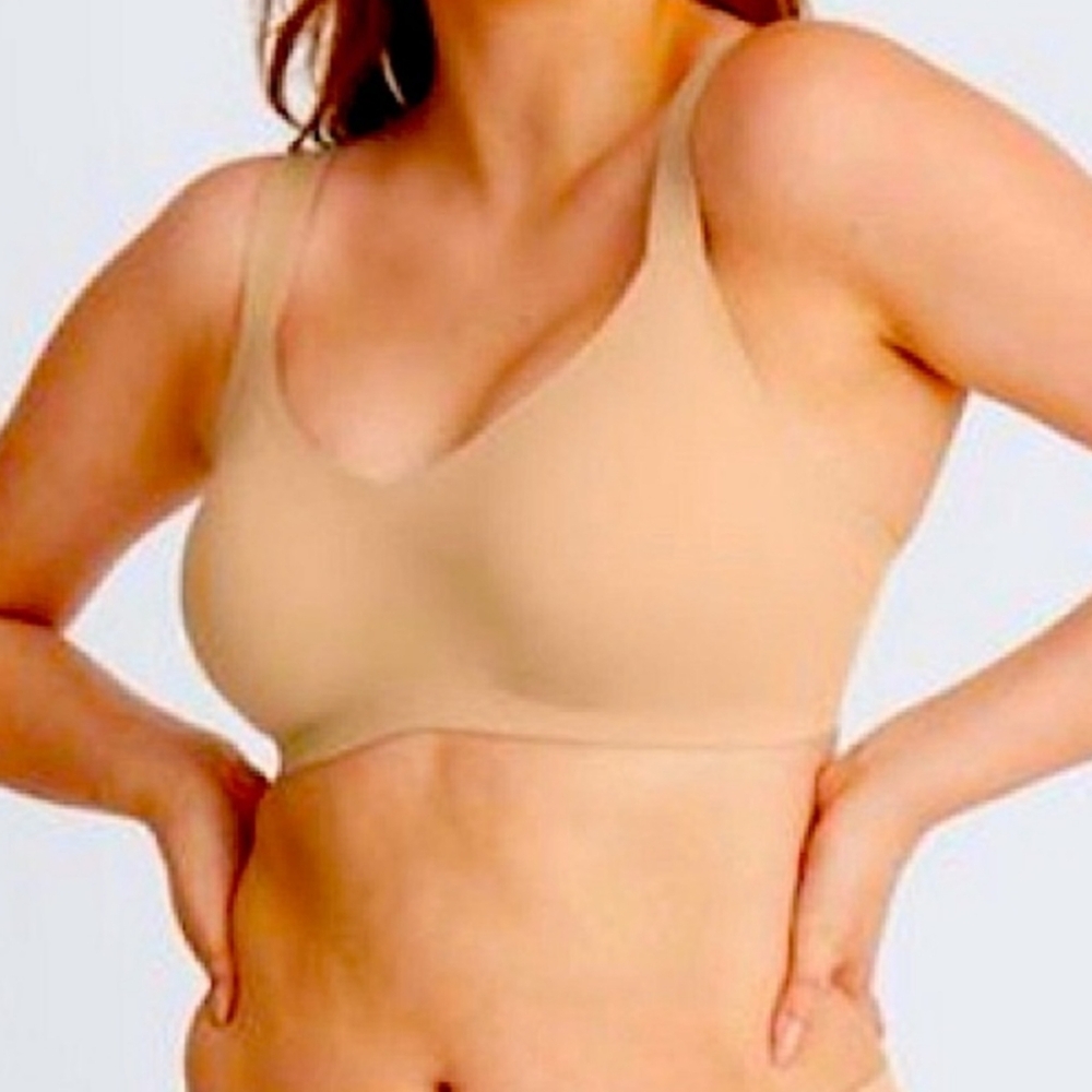 Knix Evolution V Neck Seamless Unpadded Bra Neutral Nude Beige sz 2